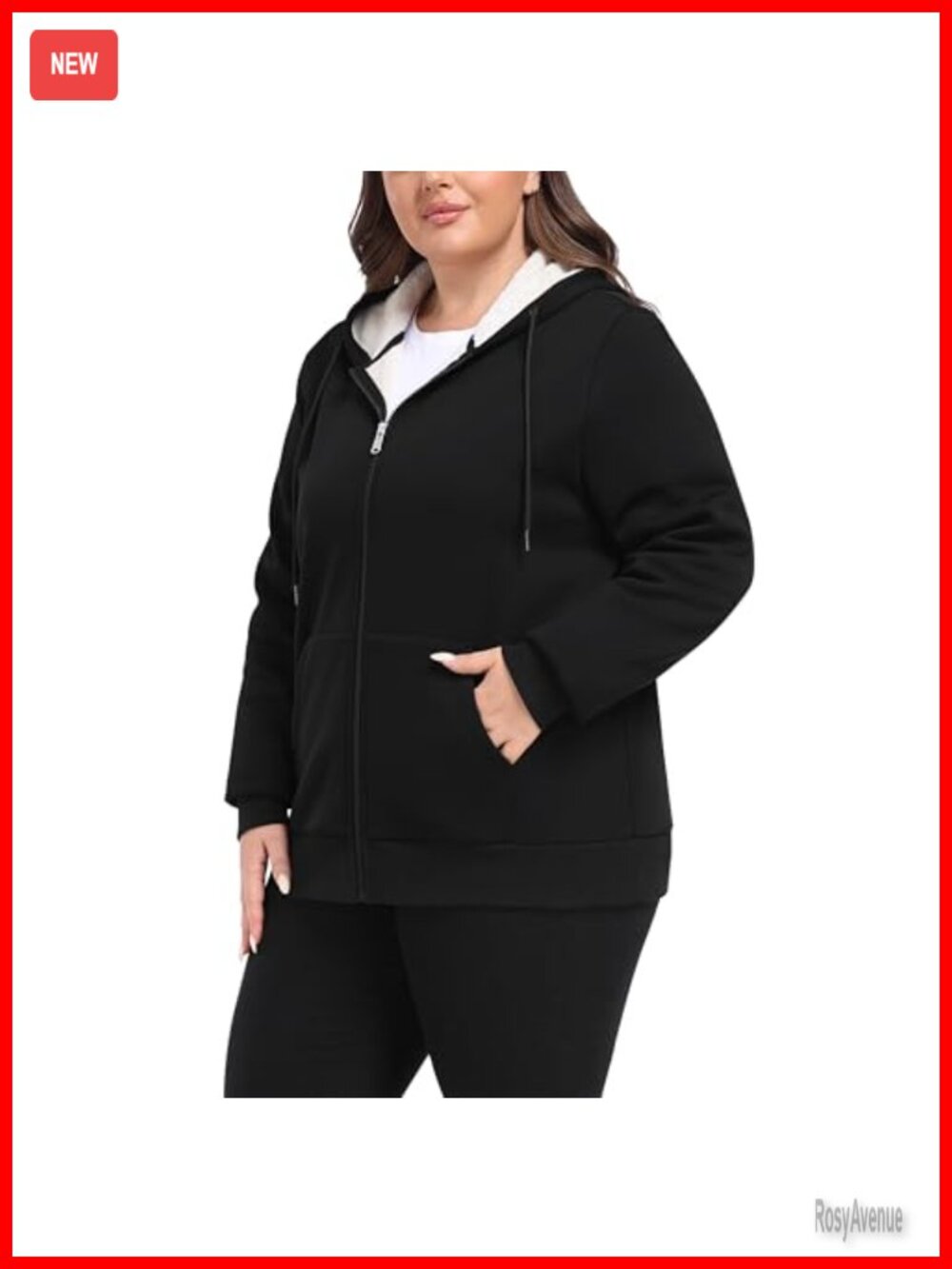 Plus Size Sherpa Lined Fleece Zip Up Hooded Jacket Warm Winter Coat
